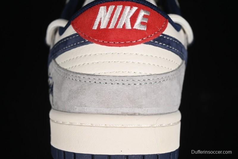 Nike SB Dunk Low Stussy Collaboration - Lace-Up Off White Navy Swoosh Anniversary High-End Custom Low-Top Casual Sneakers - SJ2068-308