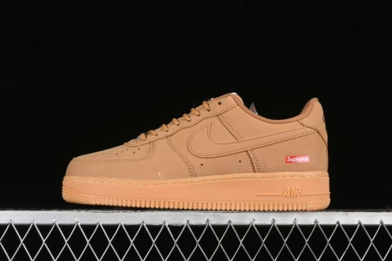 Nike Supreme x Air Force 1 Low Casual Sneakers in Wheat Suede with Full-Length Air Cushion - DN1555-200