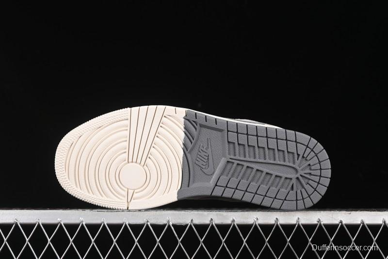 Nike Air Jordan 1 Low Supreme Collaboration - Dual-Tone Beige/Grey Retro Basketball Shoes - SJ9950-030