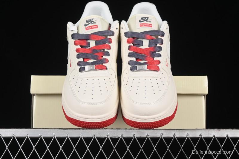 Nike Air Force 1 '07 Low Supreme Collaboration - Beige Red Blue Colorblock Casual Sneakers - XZ6188-228