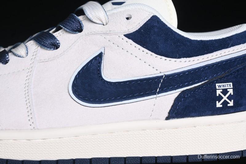 Nike Air Jordan 1 Low OF Collaboration - Premium Custom Retro Basketball Shoes in Blue Grey - DM9188-003