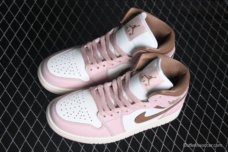 Nike Air Jordan 1 Mid AJ1 Basketball Shoes in Khaki Pink - BQ6472-620