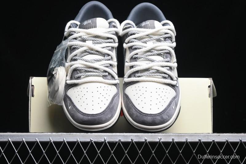 Nike SB Dunk Low Stussy Collaboration - Lace-Up Beige Grey Hook Anniversary High-End Custom Low-Top Casual Skate Shoes - YX5066-206