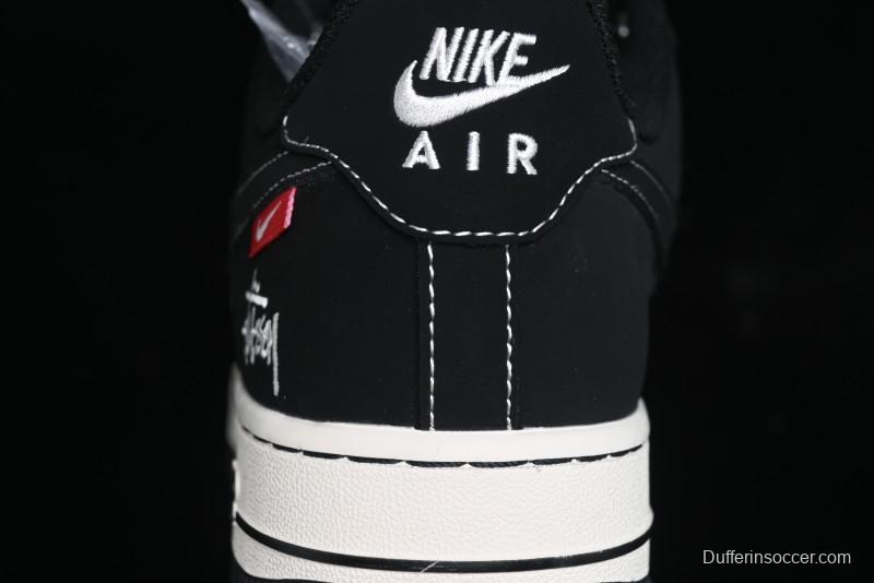 Nike Air Force 1 '07 Low Stussy Collaboration - Black White Double Swoosh Red Tag Low-Top Casual Sneakers - SJ6698-012
