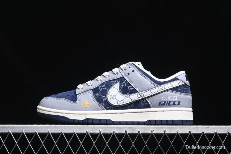 Nike SB Dunk Low Gucci Collaboration - Small Bee Pattern White Swoosh Anniversary High-End Custom Low-Top Casual Sneakers - FC1688-195