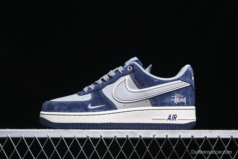 Nike Air Force 1 '07 Low Stussy Collaboration - Grey Blue Suede Low-Top Casual Sneakers - SJ6698-007