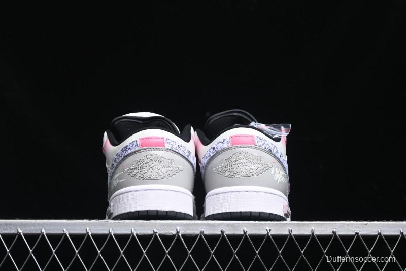 Nike Air Jordan 1 Low Retro Basketball Shoes - Panda Mischief Qixi Theme with Special Graffiti Design - 553558-132