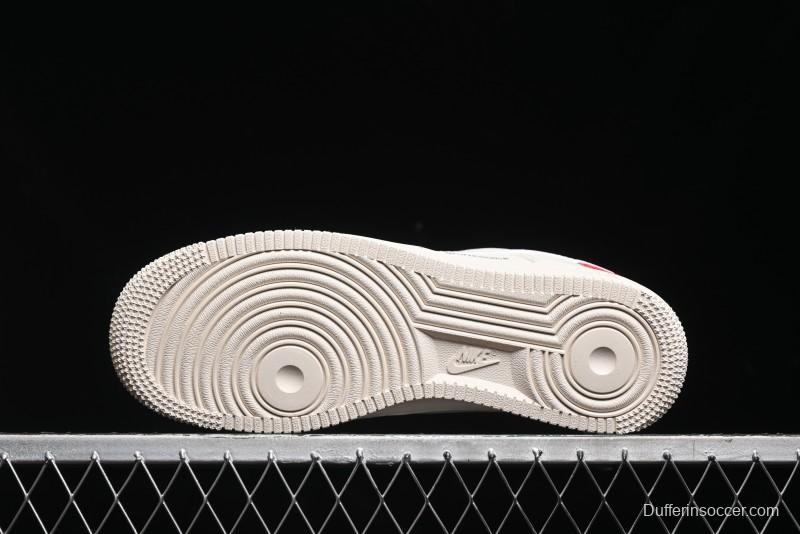 Nike Air Force 1 '07 Low Stussy Collaboration - Double Swoosh Red Tag Low-Top Casual Sneakers - SJ6698-013