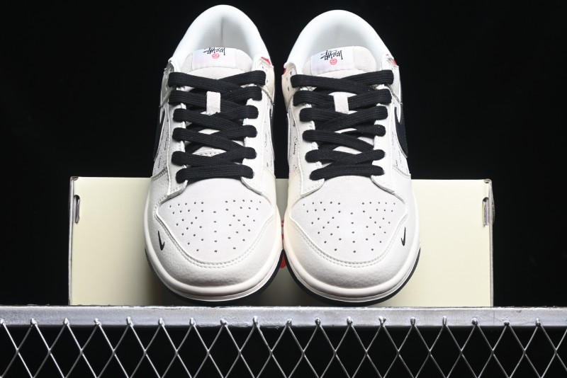 Nike SB Dunk Low Stussy Collaboration - Beige Black Swoosh Silver Edge Anniversary High-End Custom Low-Top Casual Sneakers - XX3168-306