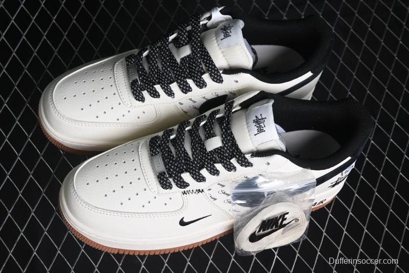 Nike Air Force 1 '07 Low Stussy Collaboration - Beige Black Hook Gum Sole Low-Top Casual Sneakers - XZ6188-255