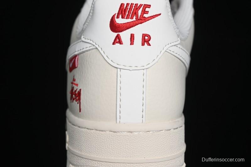 Nike Air Force 1 '07 Low Stussy Collaboration - Double Swoosh Red Tag Low-Top Casual Sneakers - SJ6698-013