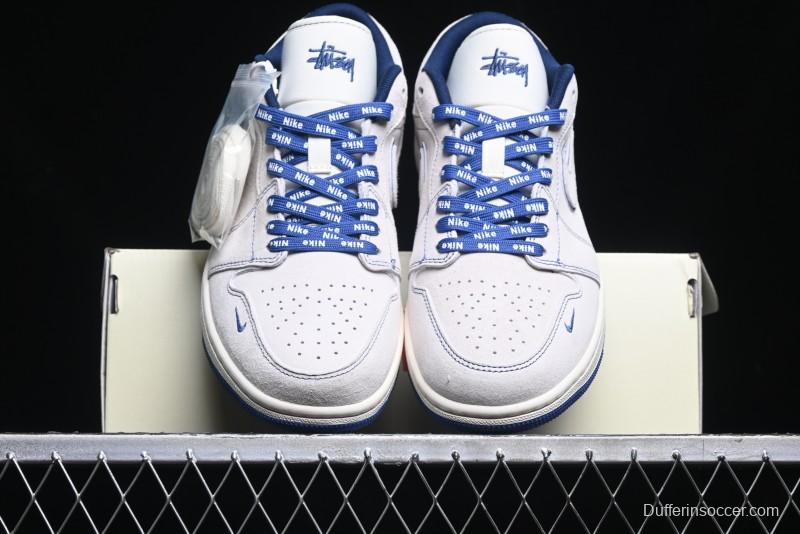 Nike Air Jordan 1 Low Stussy Collaboration - Premium Custom Retro Basketball Shoes with Blue-Grey Accents - DM9188-006