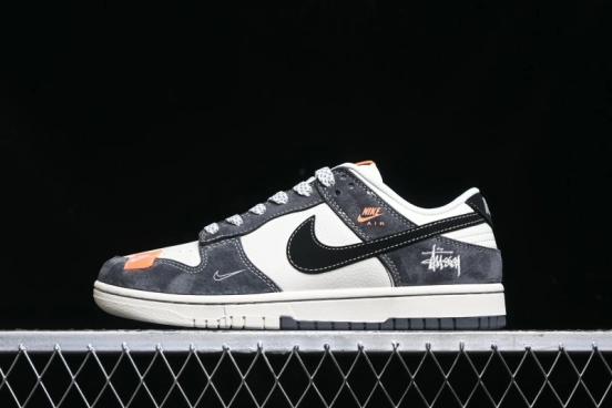 Nike SB Dunk Low Stussy Collaboration Patch Grey Black Black Swoosh Anniversary Custom Low-Top Casual Skate Shoes - MM1089-026