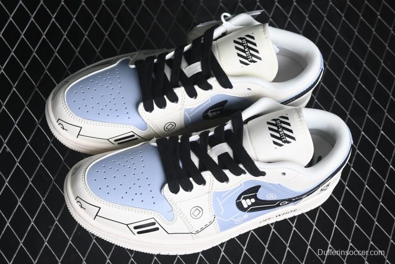 Nike Air Jordan 1 Low AJ1 OF Collaboration - Customized Retro Basketball Shoes with 3D Buttons - DM9188-001