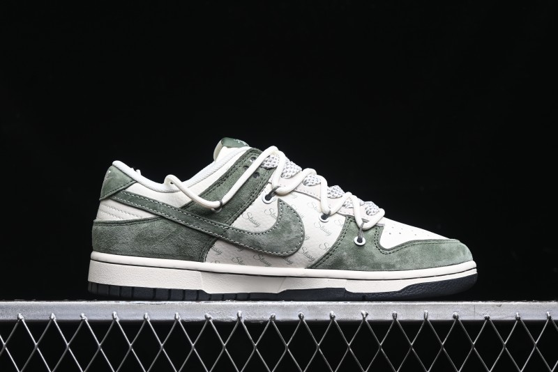 Nike SB Dunk Low Stussy Collaboration - Patina Green Lace-Up Anniversary Custom Low-Top Casual Skate Shoes - XS1186-105