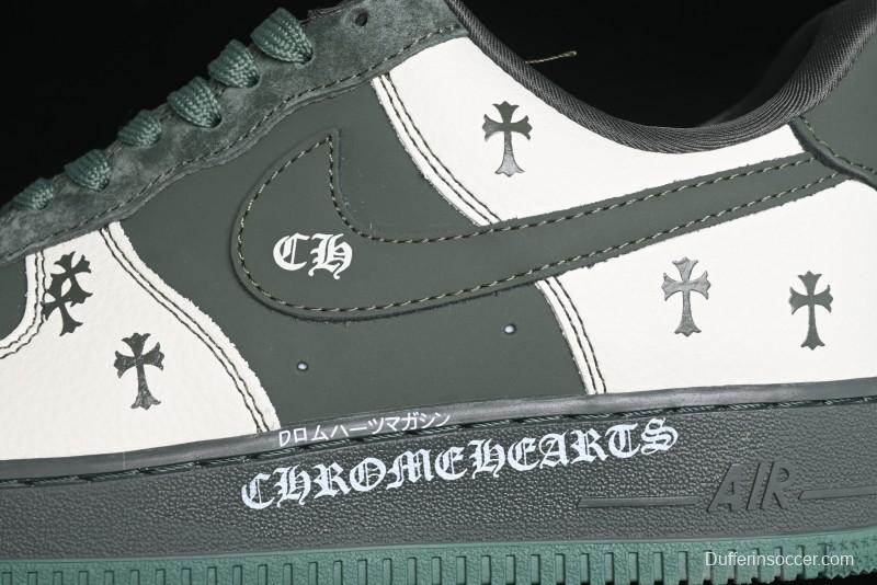 Nike Air Force 1 '07 Low Chrome Hearts Collaboration - Moss Green White Low-Top Casual Sneakers - KK1988-029
