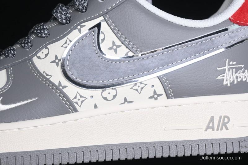 Nike Air Force 1 '07 Low Stussy Collaboration - Beige Grey Red Print Casual Sneakers - XZ6188-338