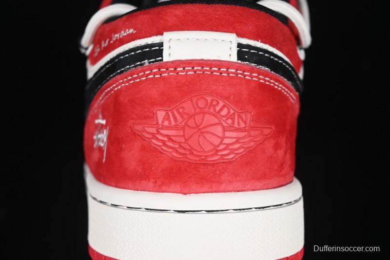 Nike Air Jordan 1 Low Stussy Collaboration - Black Red Custom High-End Retro Basketball Shoes - SJ9950-048