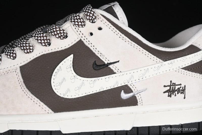 Nike SB Dunk Low Stussy Collaboration Brown Leather Swoosh Anniversary Custom Low-Top Casual Sneakers - DJ2024-062