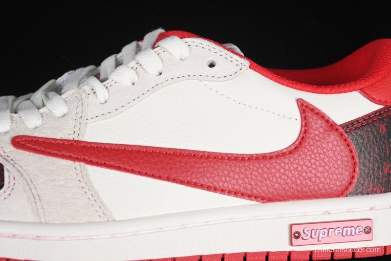 Nike Travis Scott x Fragment Design x Air Jordan 1 Low OG SP AJ1 Supreme Collaboration China Red Low-Top Casual Sneakers - DM7866-076