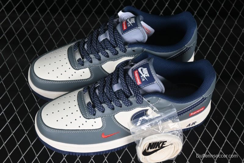 Nike Air Force 1 '07 Low Supreme Casual Sneakers in Grey Blue with Red Swoosh - XZ6188-382
