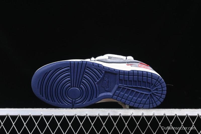 Nike SB Dunk Low Supreme Collaboration Sneakers in Gray Blue with Gray Swoosh - YX5066-260