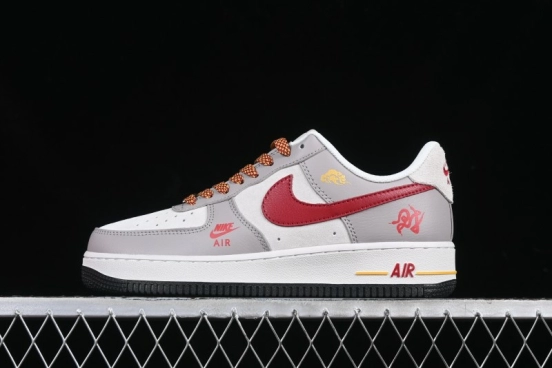Nike Air Force 1 '07 Low Year of the Snake Limited Edition Beige Grey Red Swoosh Casual Sneakers - DM6688-029