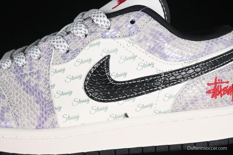 Nike Air Jordan 1 Low AJ1 Stussy Snake Year Limited Edition Purple Snake Grain High-End Custom Retro Basketball Shoes - FC1688-201