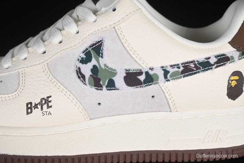 Nike Air Force 1 '07 Low Bape Camouflage Swoosh Beige Casual Sneakers - DF0188-030