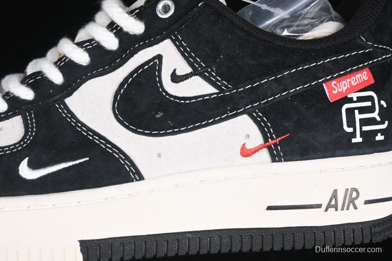 Nike Air Force 1 '07 Low Supreme Champion Collaboration Beige Black Mini Swoosh Casual Sneakers - SJ6698-019