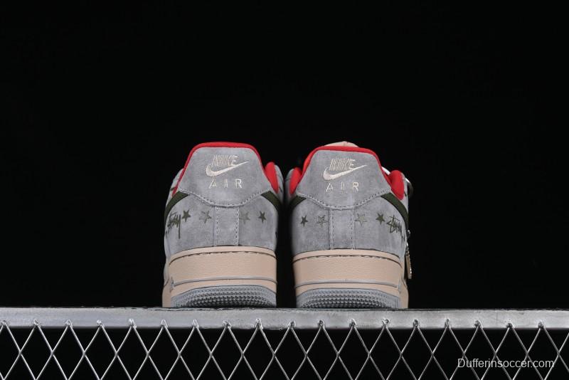 Nike Air Force 1 '07 Low Stussy Collaboration Olive Green Star Low-Top Casual Sneakers - KK1988-034