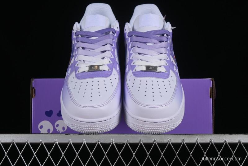 Nike Air Force 1 Low Witch Collaboration Custom Leather Sneakers with Gradient White-Purple and Skull Design - CW2288-111