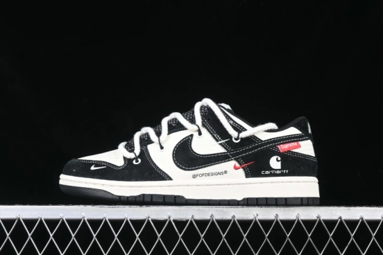 Nike SB Dunk Low Carhartt x Supreme Collaboration - Strap Black Hook Anniversary High-End Custom Low-Top Casual Skate Shoes - YX5066-237