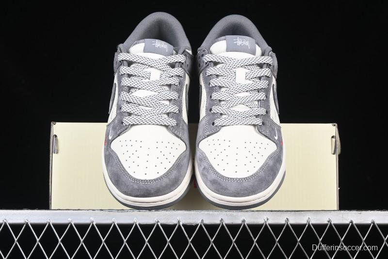Nike SB Dunk Low Stussy Anniversary Edition Patchwork Grey Swoosh Customized Casual Skate Shoes - YX5066-221