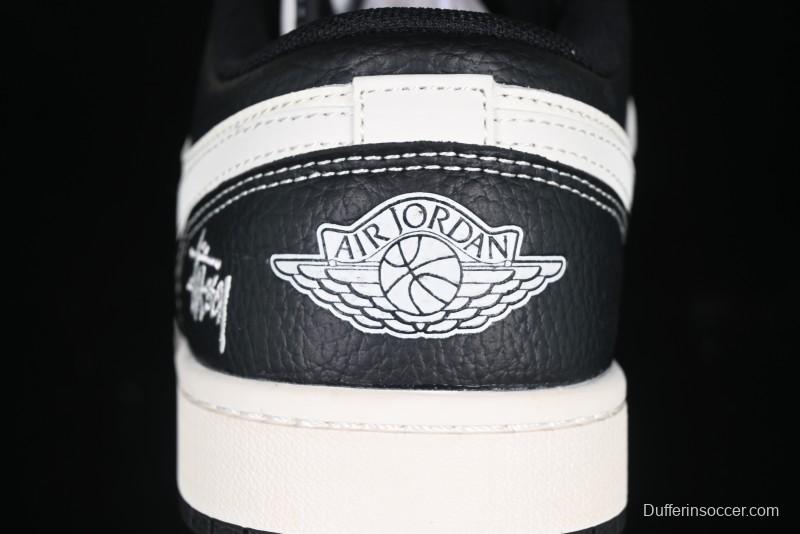 Nike Air Jordan 1 Low AJ1 Stussy White Black Leather Retro Basketball Shoes - XX3318-507