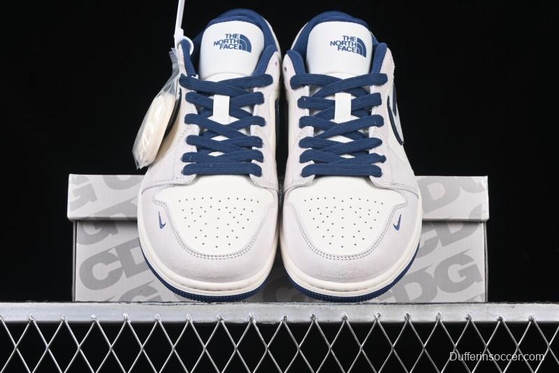 Nike Air Jordan 1 Low AJ1 The North Face Collaboration - Grey Pigskin Blue Sole Retro Basketball Shoes DM9188-011