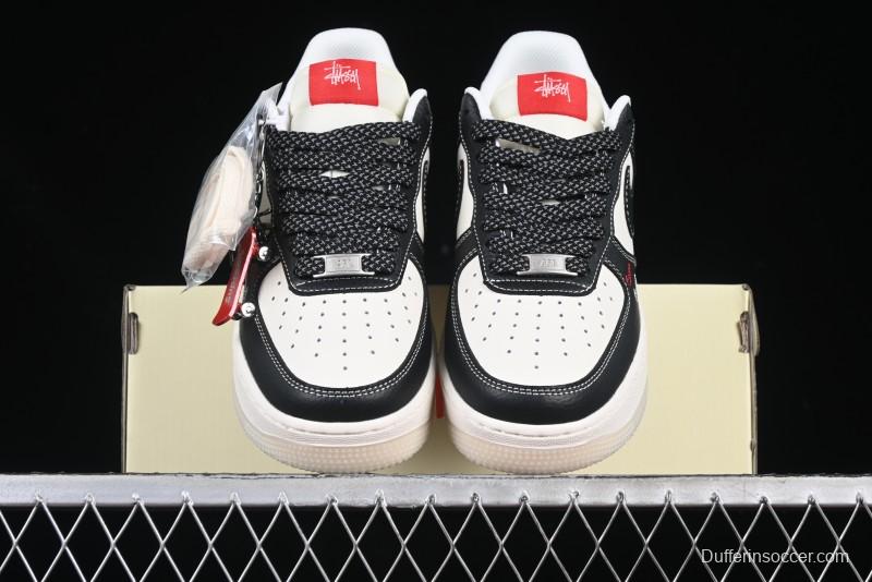 Nike Air Force 1 '07 Low Stussy Supreme Collaboration Dual-Tone Black Red Logo Low-Top Casual Sneakers - HH7518-043