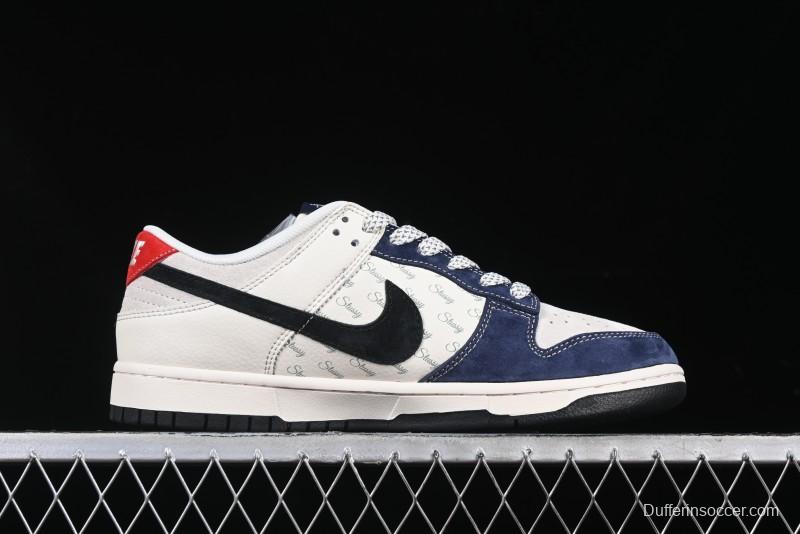 Nike SB Dunk Low Stussy Collaboration Black Blue Suede Anniversary Custom Low-Top Casual Skate Shoes - XS1086-013