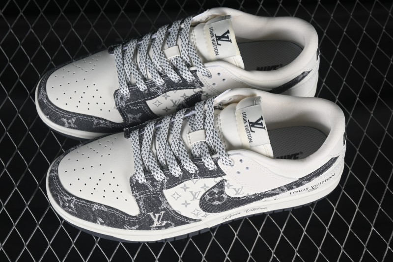 Nike SB Dunk Low LV Collaboration Black Denim Anniversary High-End Custom Low-Top Casual Skate Shoes - CH8311-236