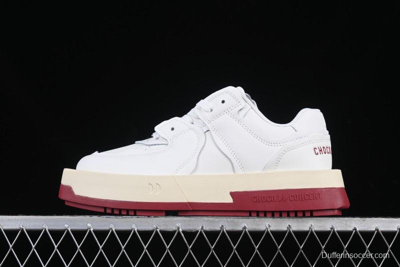 Choco Concert Leather Round Square Asymmetric Fashion Sneakers White Wine Red - AJE5