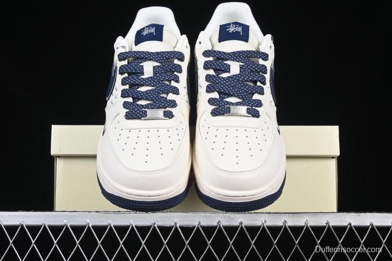 Nike Air Force 1 '07 Low Stussy Collaboration - Navy Blue & Off-White Low-Top Casual Sneakers - XZ3328-568
