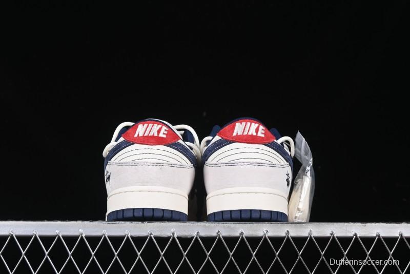Nike SB Dunk Low Stussy Anniversary Edition High-End Custom Sneakers with Lace-Up Design in Grey White and Navy - YX5066-240