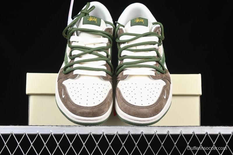 Nike Travis Scott x Fragment Design x Air Jordan 1 Low OG SP AJ1 Stussy Collaboration Suede Green Low Top Casual Sneakers - XS3186-202