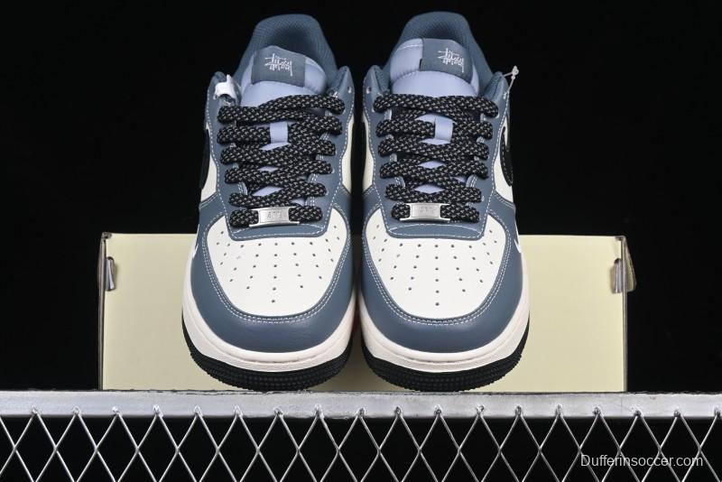 Nike Air Force 1 '07 Low Stussy Collaboration Bright Blue Black Swoosh Low-Top Casual Sneakers - XZ3328-198