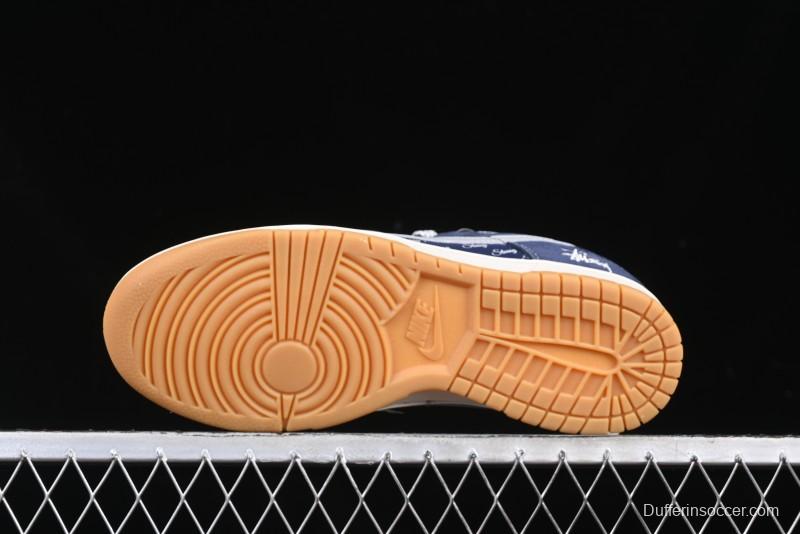 Nike SB Dunk Low Stussy Collaboration Suede Blue Anniversary Custom Low-Top Casual Sneakers - XS1086-009