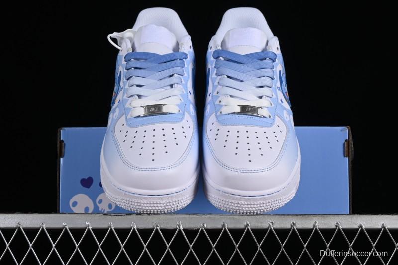 Nike Air Force 1 '07 Low Witch Collaboration Custom Leather Sneakers with Skull Design and Gradient White-Blue - CW2288-111