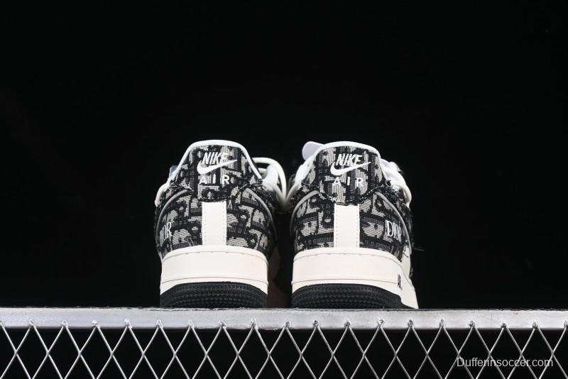 Nike Air Force 1 '07 Low Dior Collaboration Black Pattern Drawstring Casual Sneakers - SJ1198-106