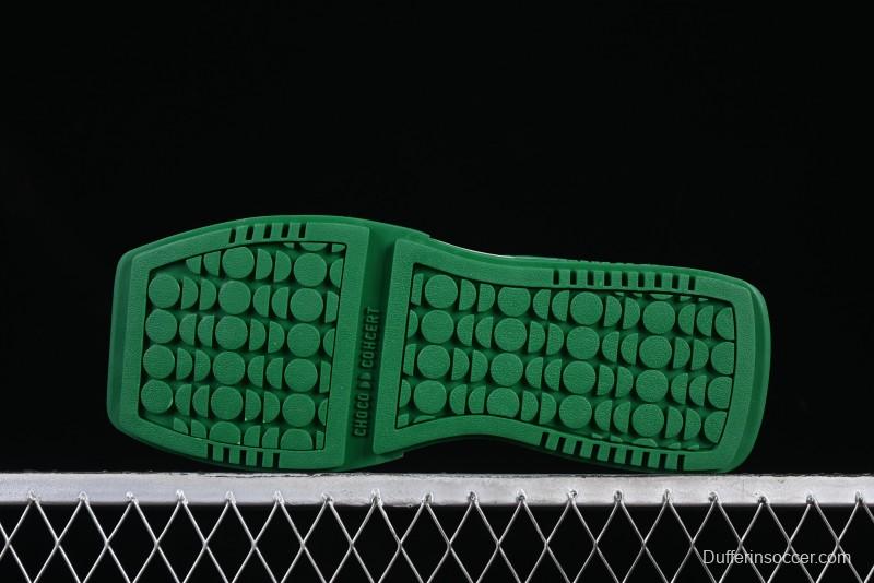 Choco Concert Leather Round Square Asymmetric Fashion Sneakers White Green - AJE5