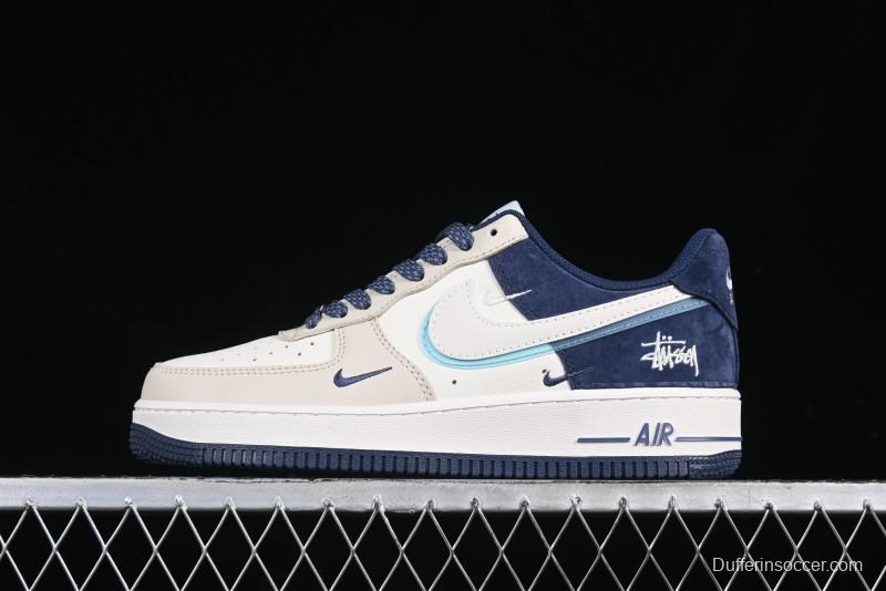 Nike Air Force 1 '07 Low Stussy Collaboration Light Blue White Transparent Swoosh Low-Top Casual Sneakers - DM6688-055
