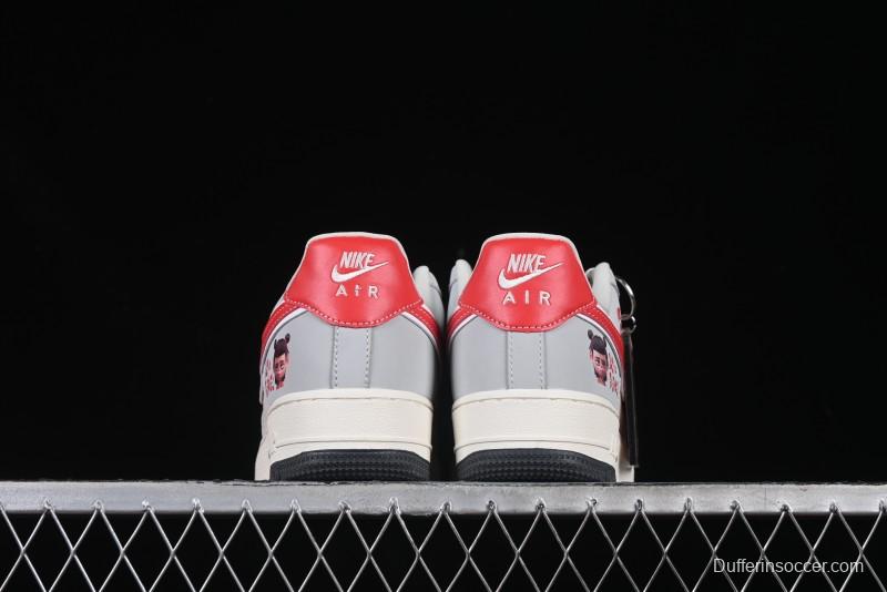 Nike Air Force 1 '07 Low Nezha Collaboration Grey Red Swoosh Casual Sneakers - DF0188-046
